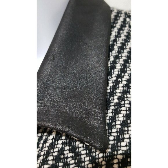 Vintage 90s Skirt Suit Leslie Fay 12 Black Chevron Long Sleeve Faux Leather Trim - Picture 4 of 10